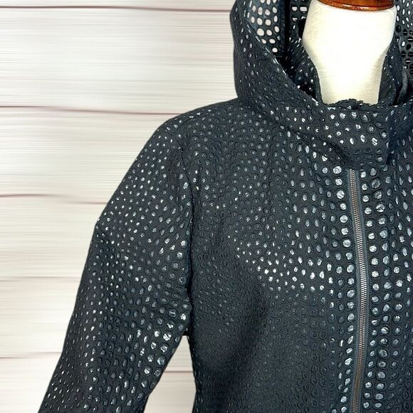 ZAC POSEN Women's Black Hooded Perforated Trench Coat Zip Front size L - Picture 3 of 15